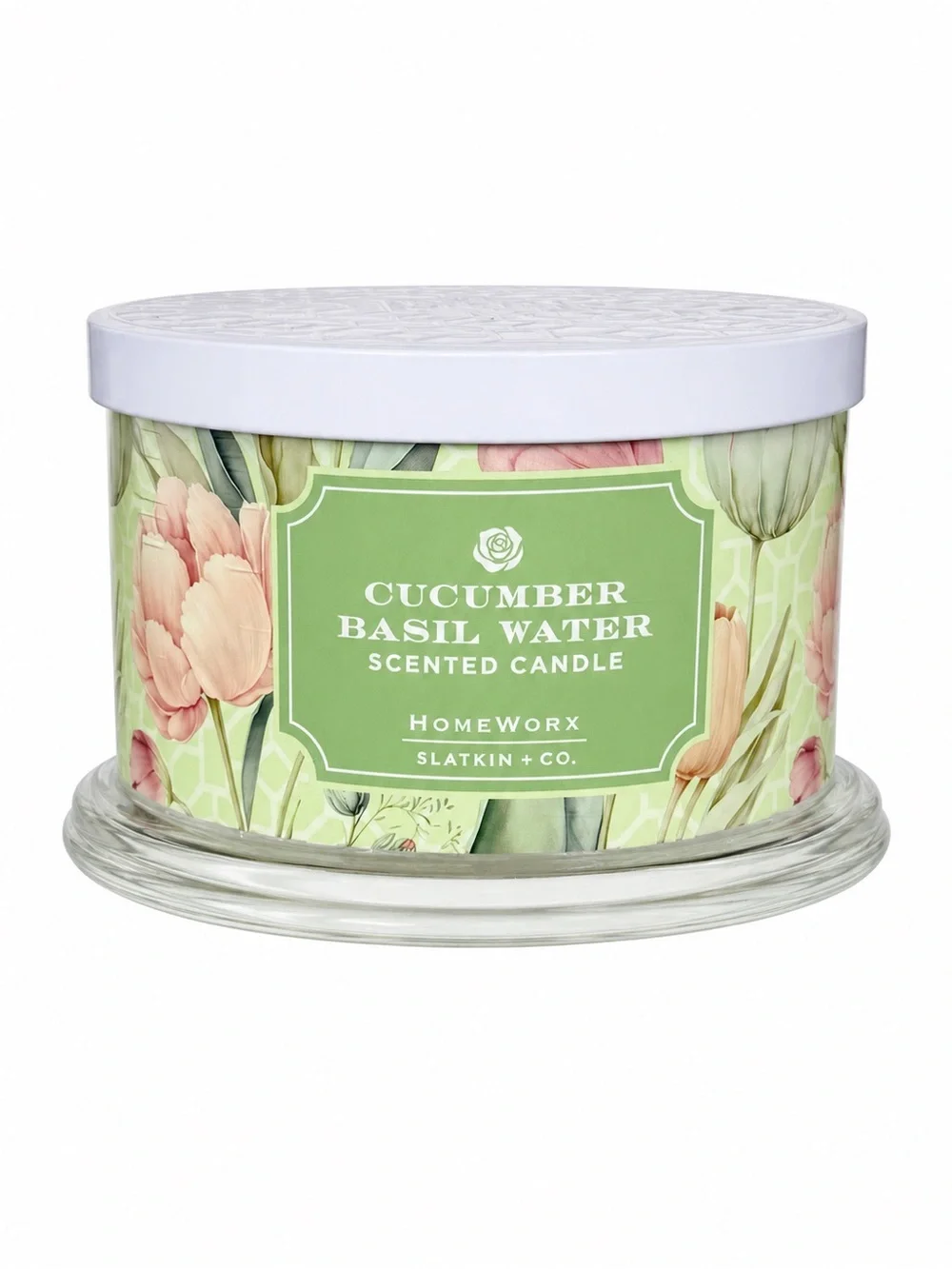 HomeWorx Slatkin Cucumber Basil Water 18oz 4-Wick Scented Candle New Gift